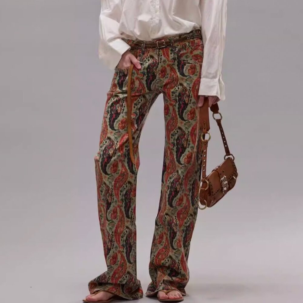 NWT R13 Boy Flare Jeans - Multicolor Orange Paisley